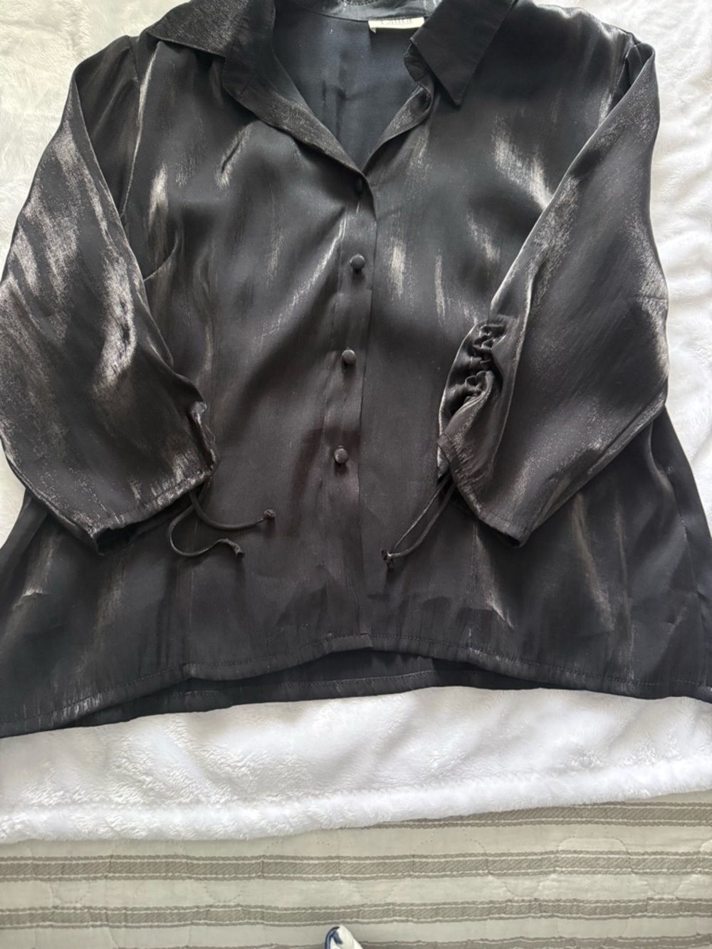 Laura Ashley Black Shimmer Button-Up Blouse